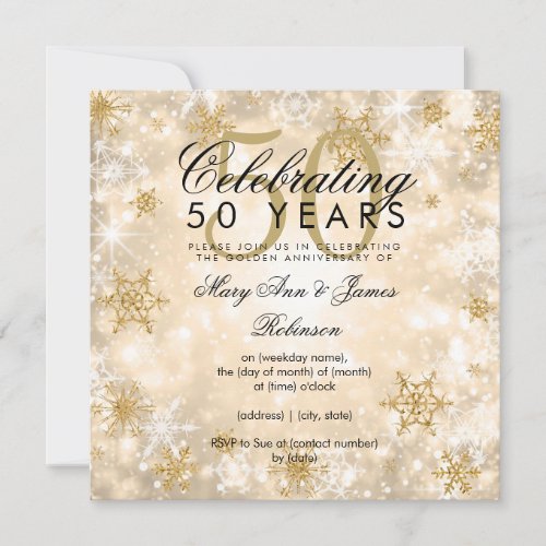 50th Wedding Anniversary Winter Sparkle Gold  Invitation