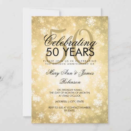 50th Wedding Anniversary Winter Wonderland Gold Invitation