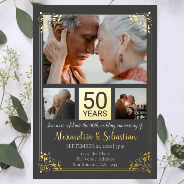 50th Wedding Anniversary With Frame Foil Invitation | Zazzle