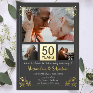 50th Wedding Anniversary With Frame Foil Invitation