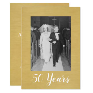 50th Wedding Anniversary with Photo - Brushed Gold Invitation
