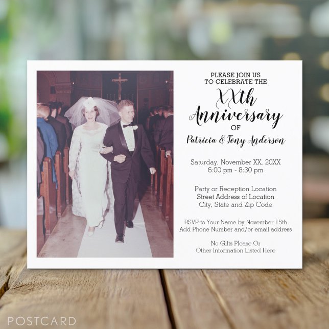 50th Wedding Anniversary with Vintage Photo Postcard (Custom Photo Postcard for a Wedding Anniversary Invitation)