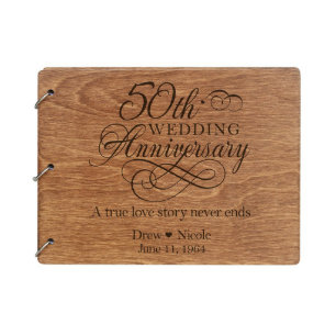 50th Wedding Anniversary Wooden Guest Book