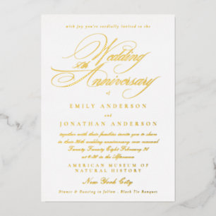 50th Wedding Anniversary Yellow Calligraphy Gold Foil Invitation