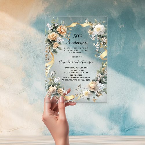 50th wedding anniversary yellow florals gold clear