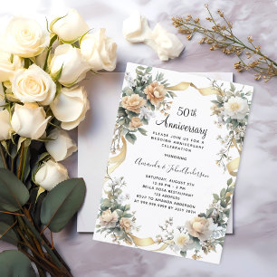 50th wedding anniversary yellow florals gold invitation