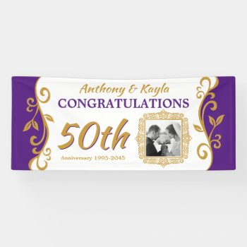 50th Wedding Anniversary Your Photo Purple Gold Banner by BCVintageLove at Zazzle