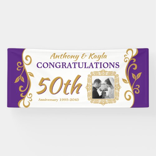 50th Wedding Anniversary Your Photo Purple Gold Banner