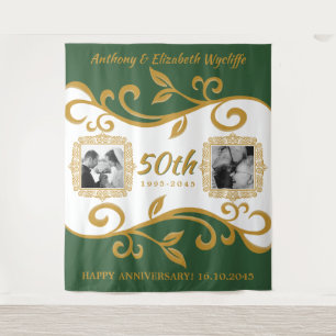 50th Wedding Anniversary Your Photos Green Gold Tapestry