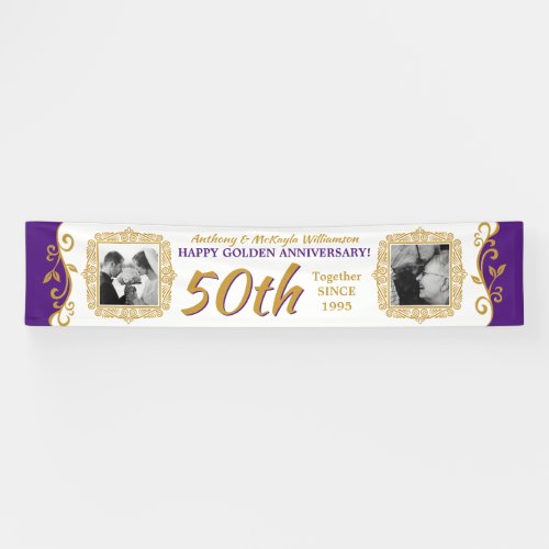 50th Wedding Anniversary Your Photos Purple Gold Banner