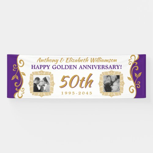 50th Wedding Anniversary Your Photos Purple Gold Banner