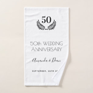 50th wedding annversary white black wreath bath towel set