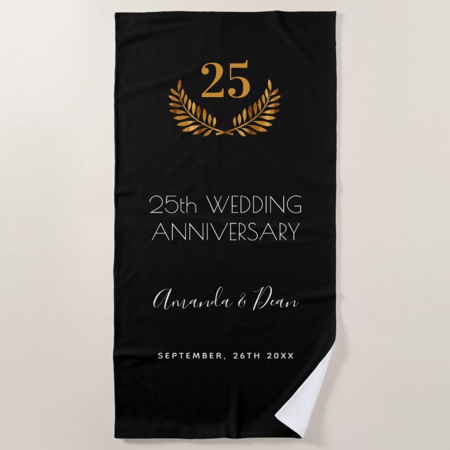 50th wedding annversary white black wreath beach towel (Front)