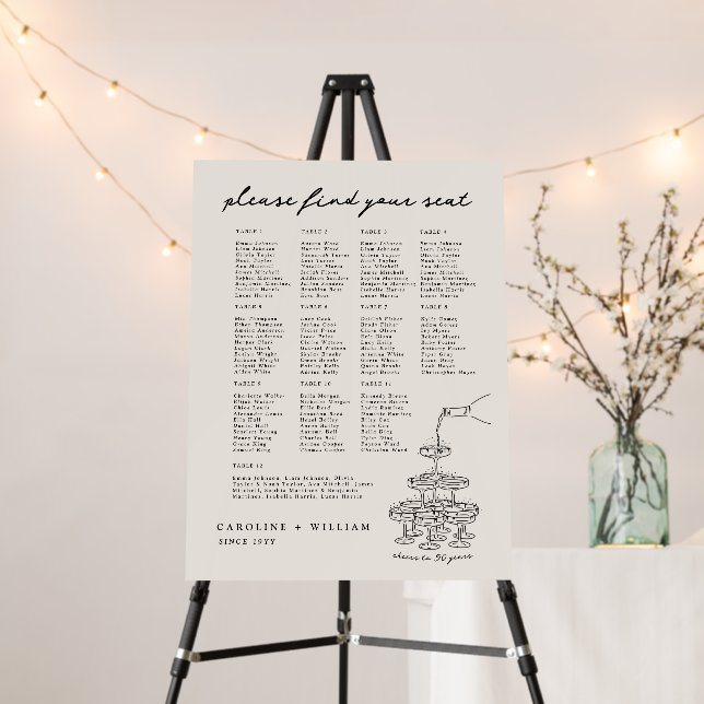 50th Wedding Champagne Tower Seating Chart 18x24 Foam Board (In Situ (Stand))