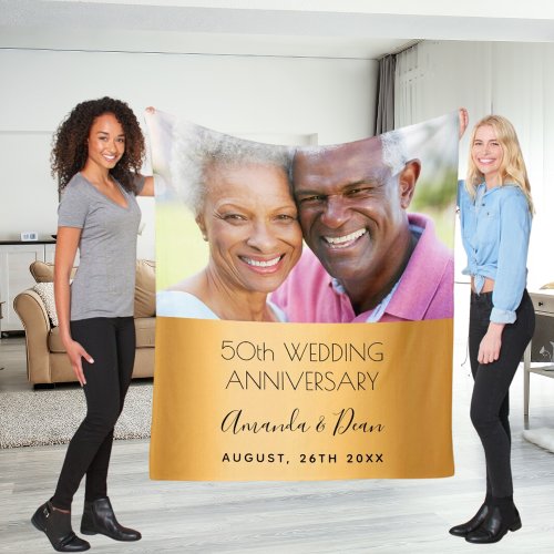 50th wedding gold anniversary custom photo fleece blanket