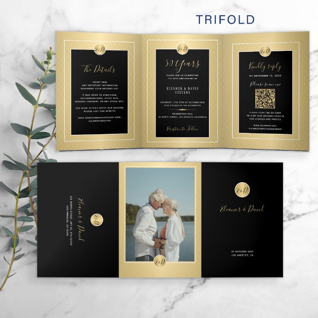 50th wedding gold anniversary photo QR RSVP Tri-Fold Announcement (Creator Uploaded)