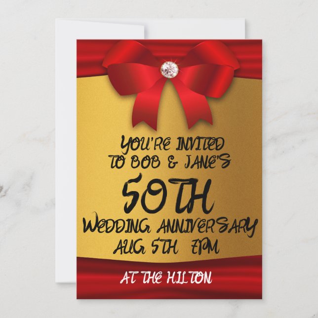 50TH WEDDING GOLD CUSTOM ELEGANT INVITATIONS (Front)