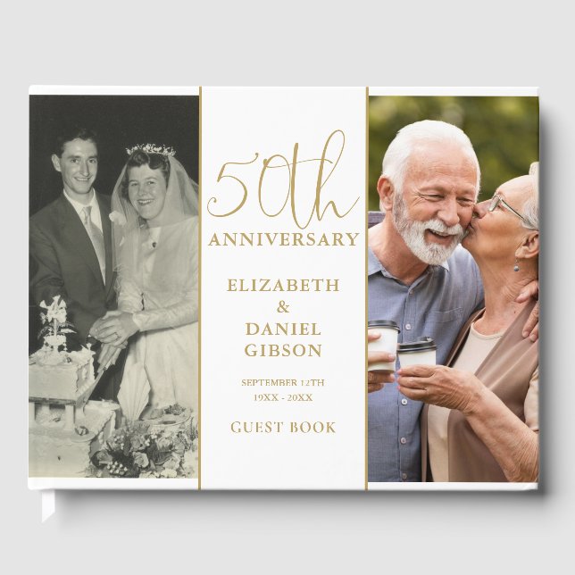 50th Wedding Golden Anniversary 2 Photo Guest Book (Front)