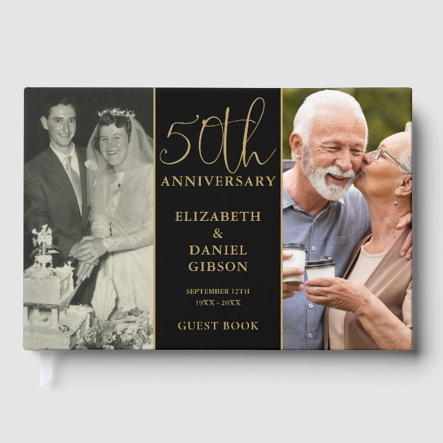 50th Wedding Golden Anniversary 2 Photo Guest Book (Front)
