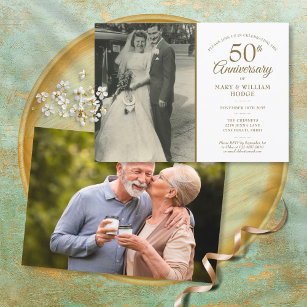50th Wedding Golden Anniversary 2 Photo Invitation