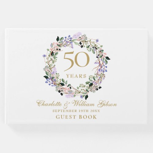 50th Wedding Golden Anniversary Floral Garland Guest Book