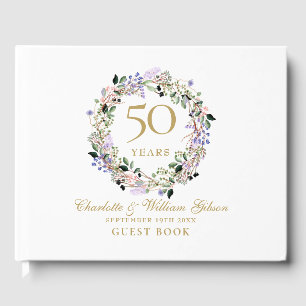 50th Wedding Golden Anniversary Floral Garland Guest Book
