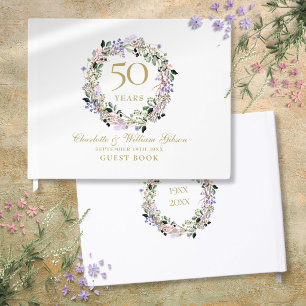 50th Wedding Golden Anniversary Floral Garland Guest Book