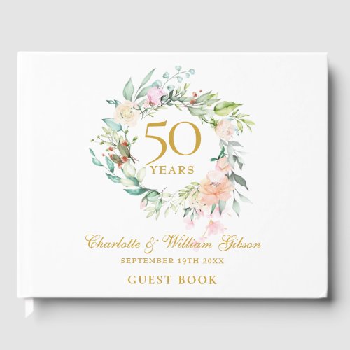 50th Wedding Golden Anniversary Floral Garland Guest Book