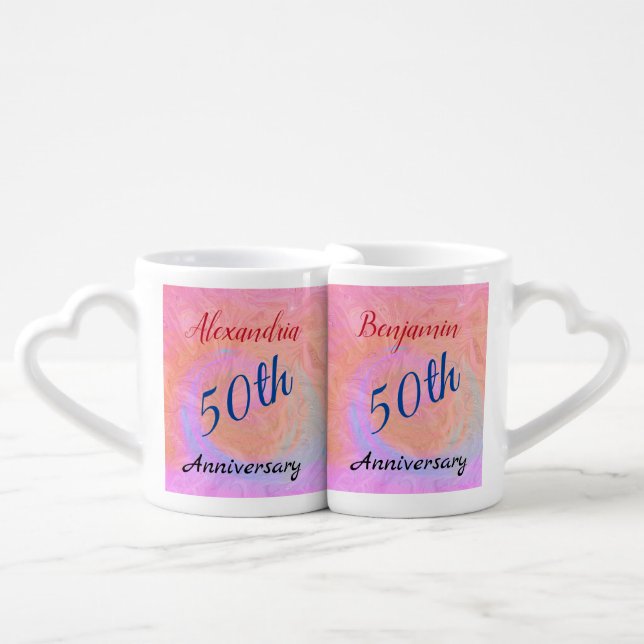 50th Wedding Golden Anniversary Personalize Coffee Mug Set (Front Nesting)
