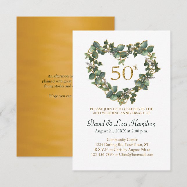 50th Wedding Watercolor Ivy Heart Wreath (Front/Back)