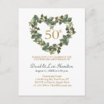 50th Wedding Watercolor Ivy Heart Wreath Postcard at Zazzle
