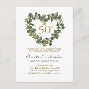 50th Wedding Watercolor Ivy Heart Wreath Postcard