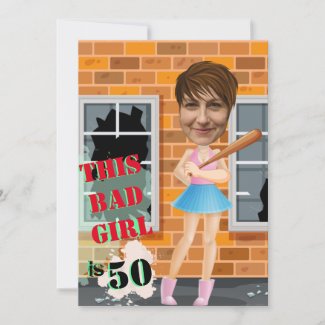 50th Women's Birthday Bad Girl Funny Face Cut-out Invitation