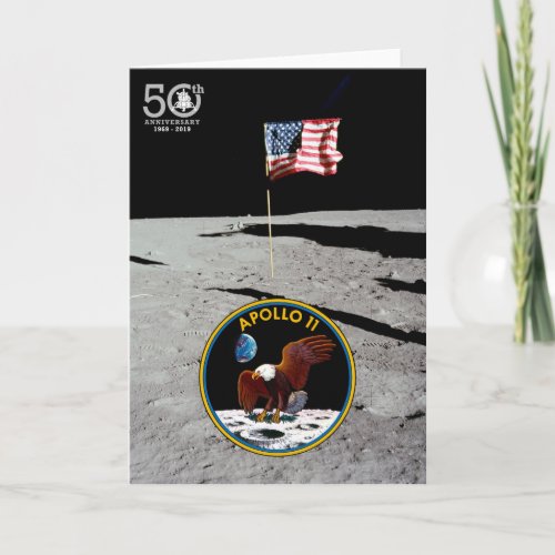 50th Years Moon Landing insignia  American flag Card