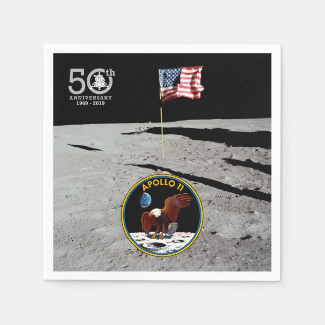 50th Years Moon Landing, insignia & American flag: Napkins (Front)