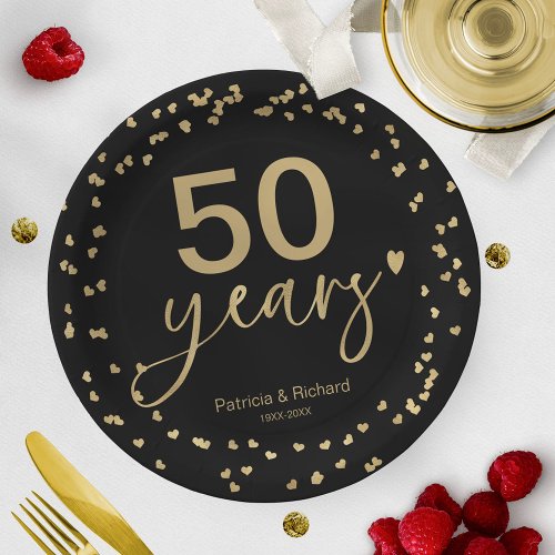 50th Years Wedding Anniversary Black And Gold Paper Plates