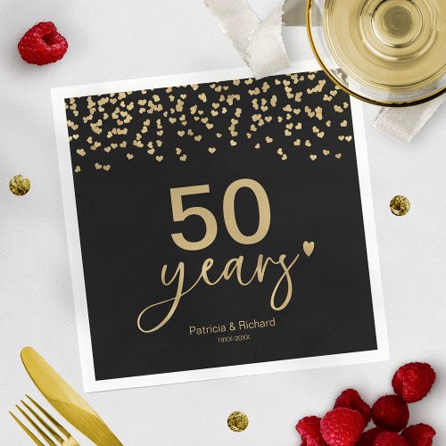 50th Years Wedding Anniversary Chic Black And Gold Napkins