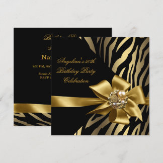 50th Zebra Old Gold Cream Black Birthday Party Invitation