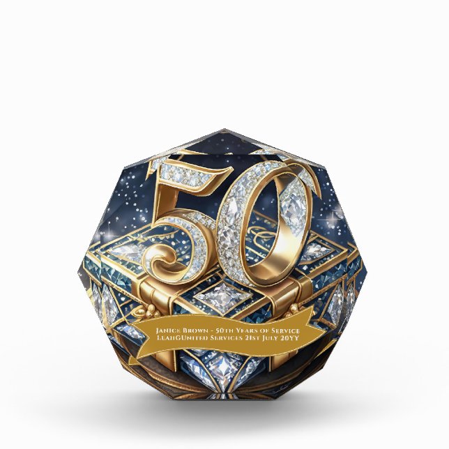 50year Retirement Gift for Man Woman Diamonds Gold (Front)