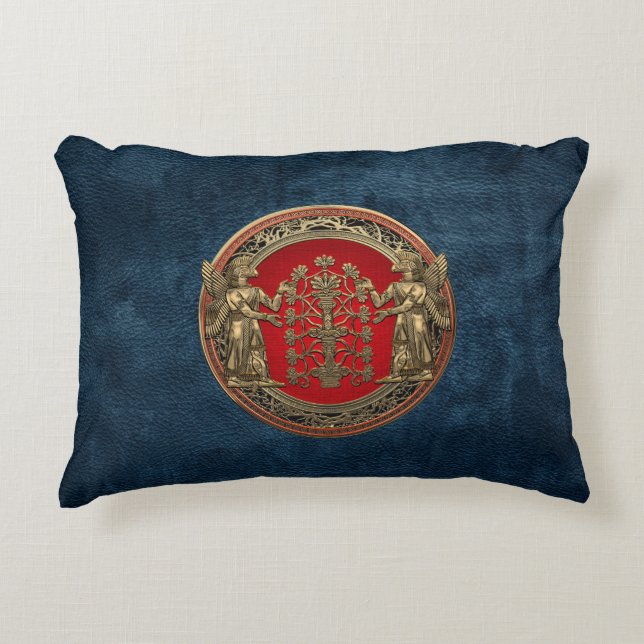 [510] Two Gold Ninurtas with Tree of Life Accent Pillow (Front)