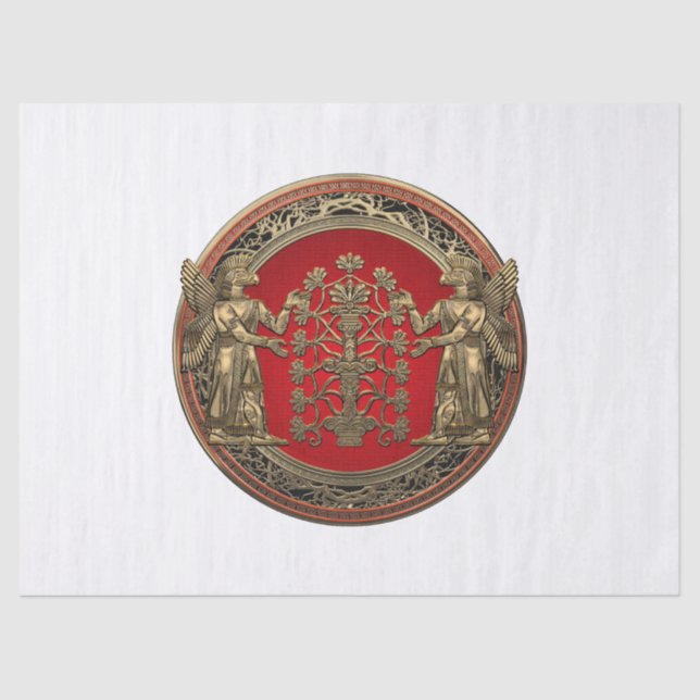 [510] Two Gold Ninurtas with Tree of Life Tissue Paper (Front)