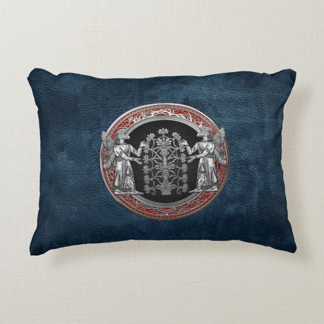[510] Two Silver Ninurtas with Tree of Life Accent Pillow (Front)