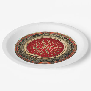 [510] Vegvisir - Viking Gold Magic Runic Compass Paper Plates