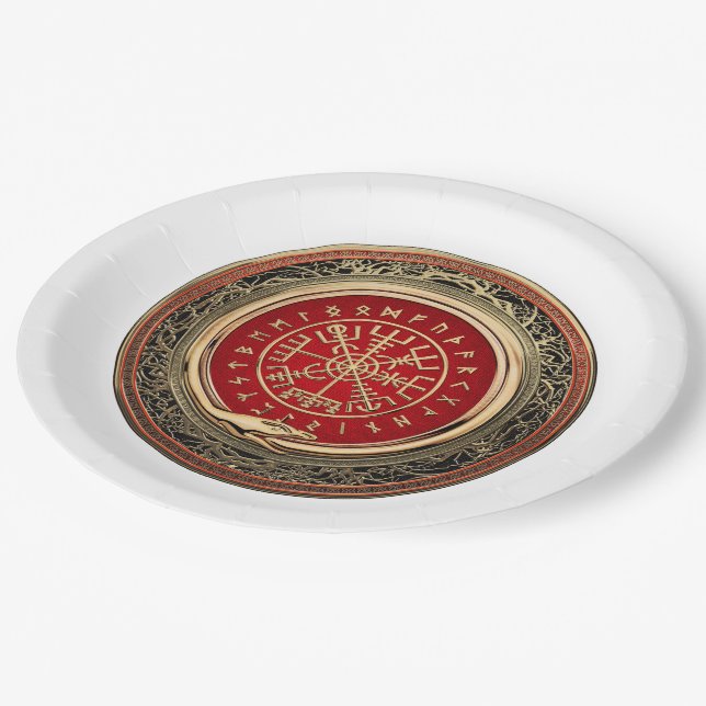 [510] Vegvisir - Viking Gold Magic Runic Compass Paper Plates (Angled)