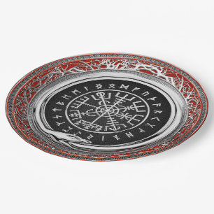 [510] Vegvisir - Viking Silver Magic Runic Compass Paper Plates