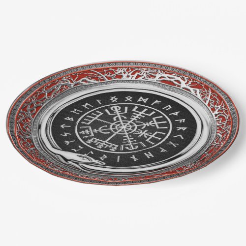 510 Vegvisir _ Viking Silver Magic Runic Compass Paper Plates