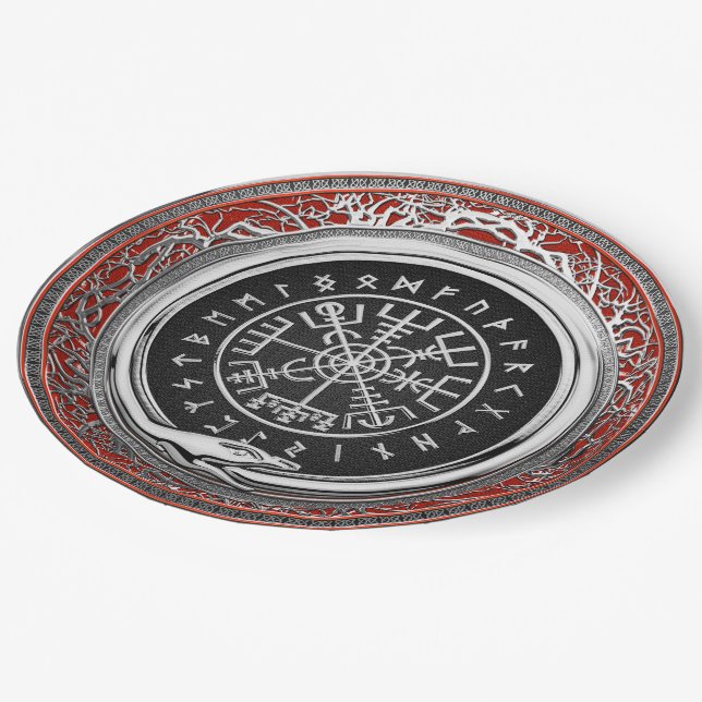 [510] Vegvisir - Viking Silver Magic Runic Compass Paper Plates (Angled)