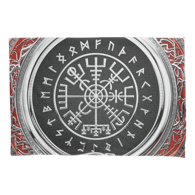 [510] Vegvisir - Viking Silver Magic Runic Compass Pillow Case (Front)