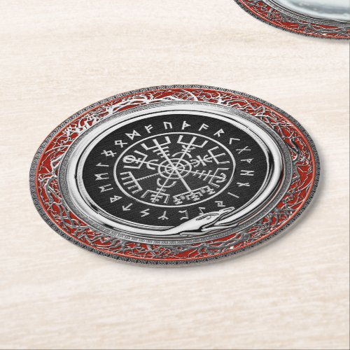 510 Vegvisir _ Viking Silver Magic Runic Compass Round Paper Coaster