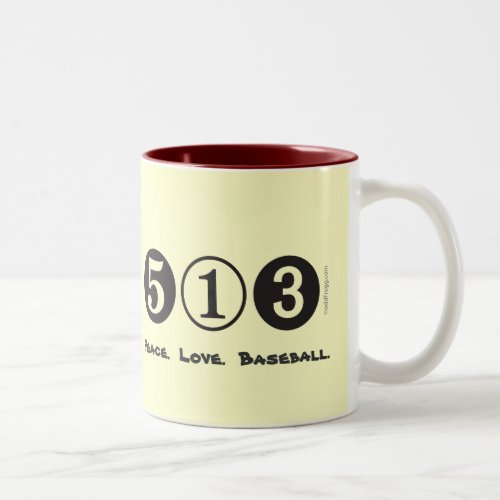 513 Area Code Peace Love Baseball Mug